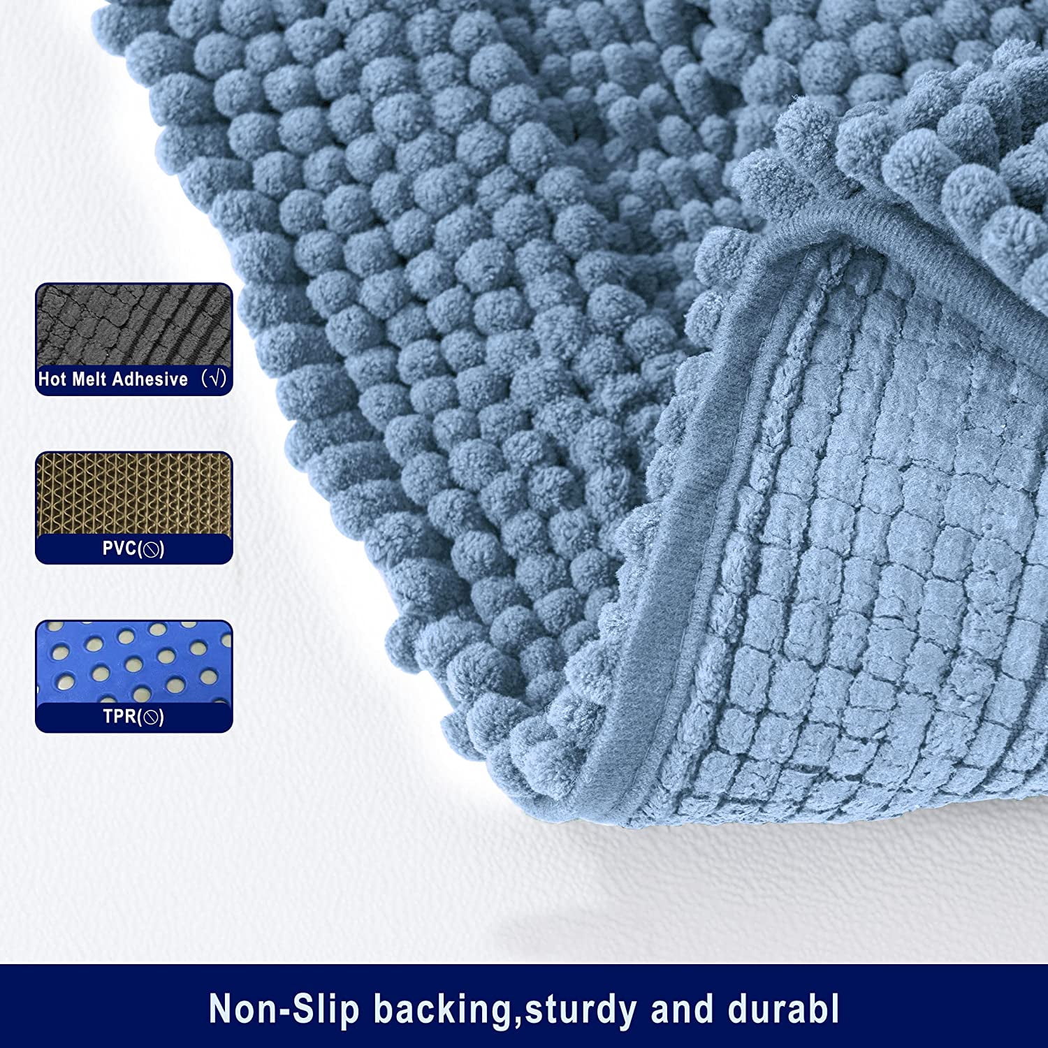 Subrtex Non-Slip Bathroom Rugs Chenille Soft Striped Plush Bath Mat (Light Purple, 18" x 48")