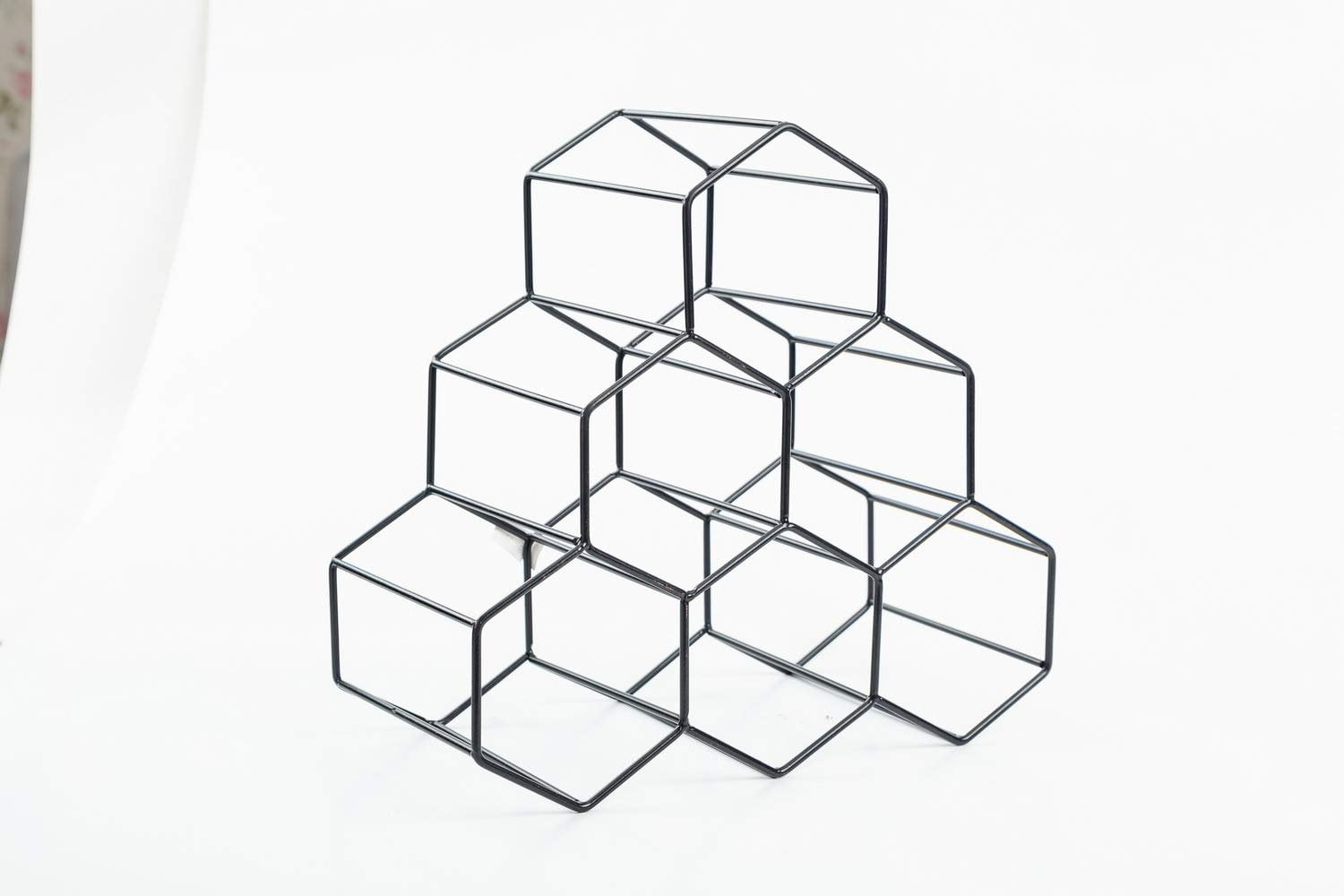Asian Home Geometric Hexagon 6 Bottle Desktop Wine Rack Freestanding Countertop Bottle Holder for Wine Storage, Metal, Black