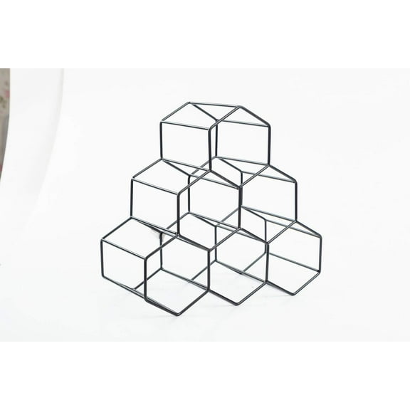 Asian Home Geometric Hexagon 6 Bottle Desktop Wine Rack Freestanding Countertop Bottle Holder for Wine Storage, Metal, Black