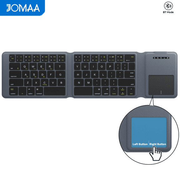 Jomaa Tri-Foldable Bluetooth Keyboard Leather Case Rechargeable Folding Wireless Keyboard with Touchopad Right Left Button