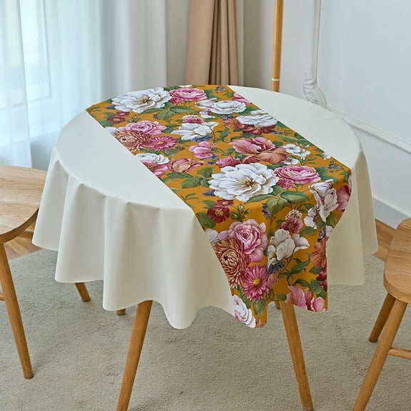 PVC Floral Tablecloth, Heavy Duty Waterproof Oil-Proof Vinyl Table Cover, Stain-Resistant Wipeable Flower Table Cloth for Dining Room, Restaurant, Kitchen (Round 55")