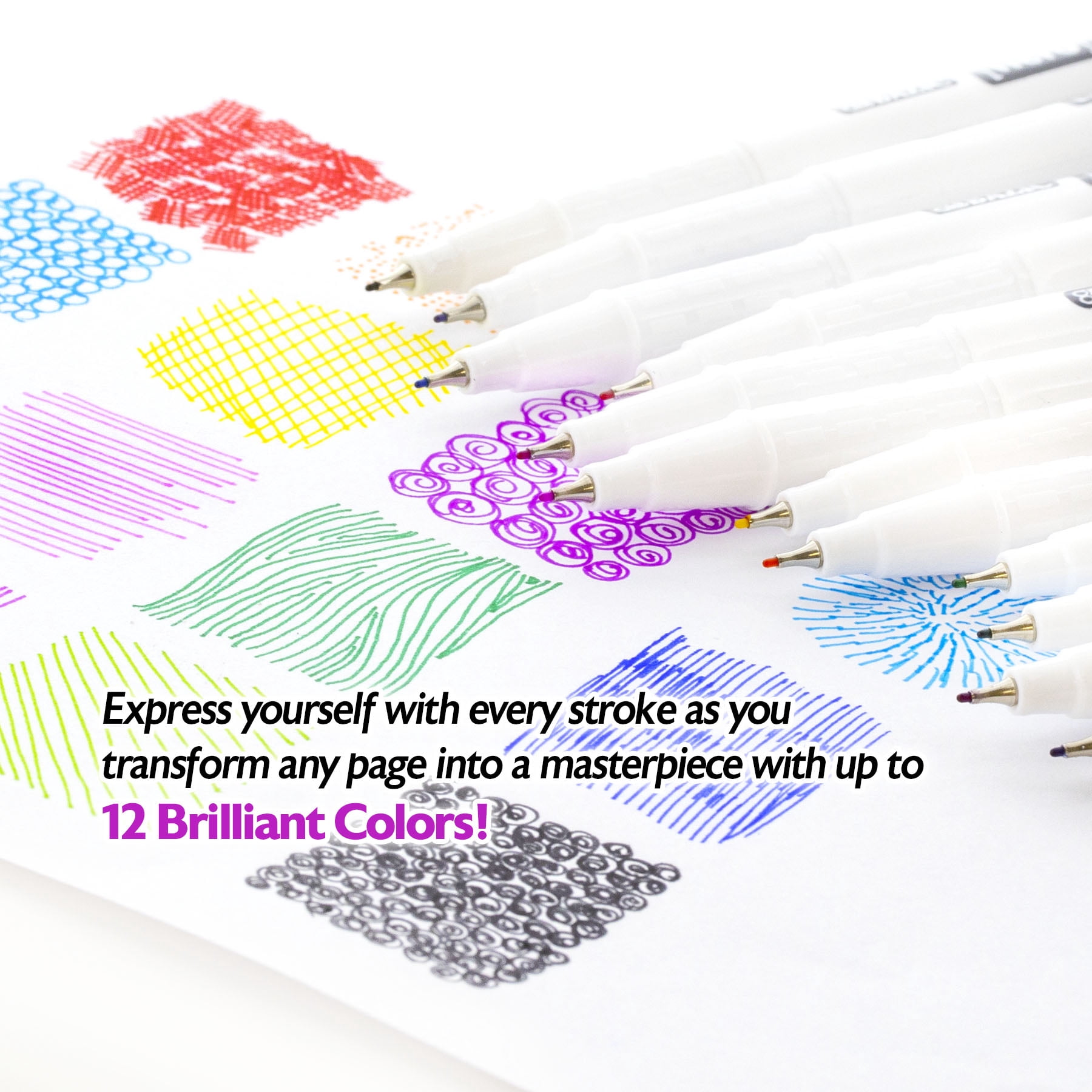 BAZIC Fiero 12 Color Fiber Tip Fineliner Pen, 0.4mm, (12/Pack), 12-Pack