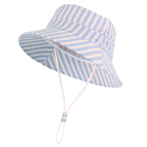 Ugoldhm Baby Toddler Striped Sun Hat, Breathable Wide Brim Bucket Hat with Adjustable Chin Strap, UV Protection Summer Cap