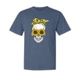 thumbnail image 1 of Wild Bobby,Skull Sunflower Skeleton Bandana, Streetwear, Garment-Dyed Washed Look Short Sleeve T-Shirt, Navy, Medium, 1 of 3