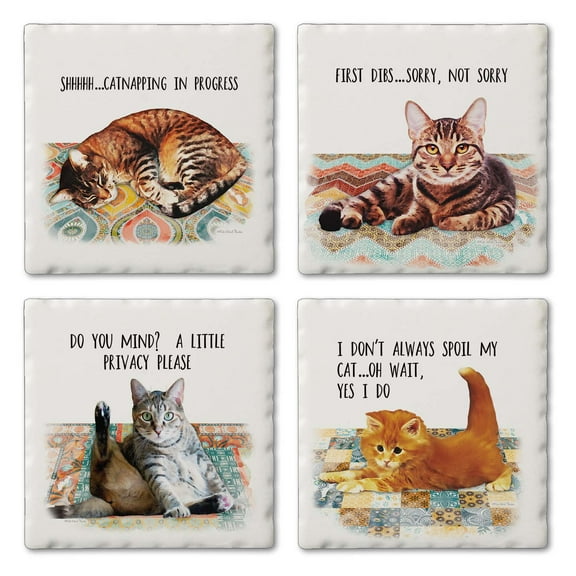 Thirstystone "Cat Nappy" 4-Pack Tumbled Tile Coasters