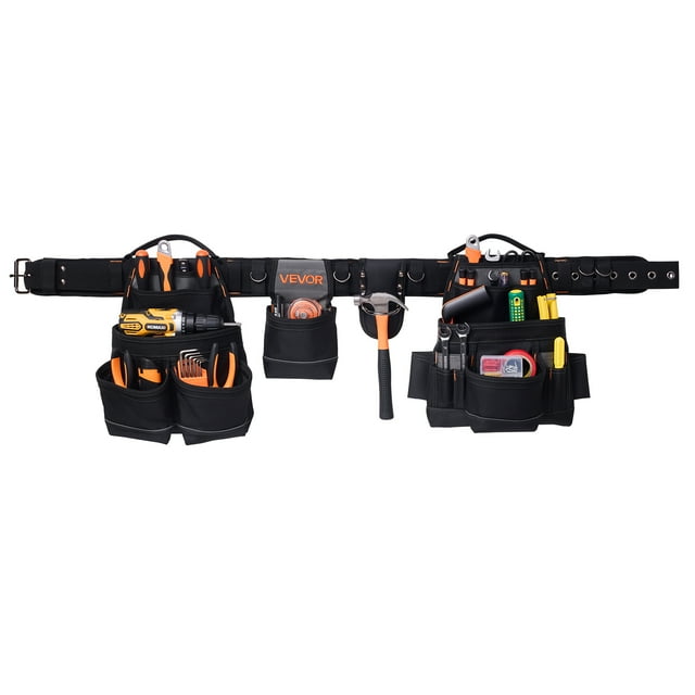 Cinturón portaherramientas VEVOR, bolsa profesional para herramientas con 18 bolsillos, resistente y ajustable, con bolsa de trabajo desmontable. Se ajusta de 79 cm a 130 cm.