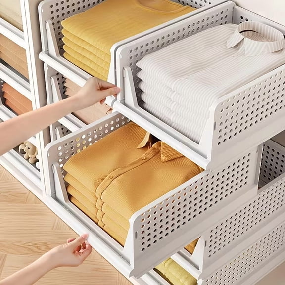 3pcs Stackable Closet Storage Basket, Multifunctional & Foldable Closet Organizer for Bathroom, Kitchen, Laundry Room, And Wardrobe Storage, Space-Saving Clothes Storage Drawer Organizer