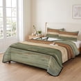 thumbnail image 2 of King Quilt Set 96''x106'', Farmhouse Sage Green Brown Lightweight Summer Bedspread Coverlet Set with 2 Pillow Shams, Vintage Wooden Striped Breathable All Season Quilt Bedding for Bedroom/Guest Room, 2 of 9