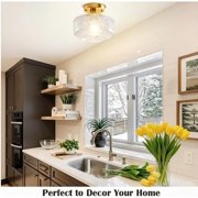 Semi Flush Mount Ceiling Light,Vintage Ceiling Light,Globe Glass Semi Flush Mount Ceiling Light Fixture, Vintage Gold Beautiful Light Shadow, Easy to Install, Bright Ambiance