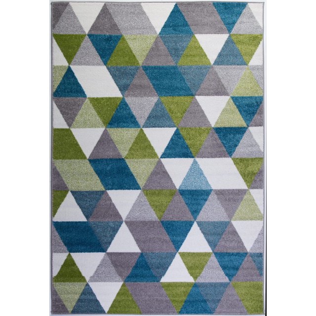 Geometric Pattern Empire Triangles Area Rug Carpet in Green Blue White, 3x5 (2'7" x 4'11", 80cm x 150cm)