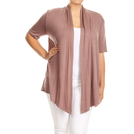 Plus Size Women's Open Front Solid Cardigan