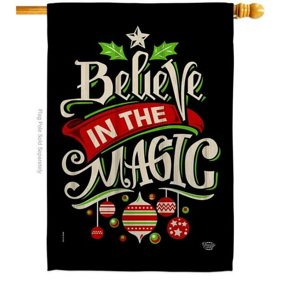 Ornament Collection H192359-BO 28 x 40 in. Believe the Magic House Flag with Winter Christmas Double-Sided Decorative Vertical Flags Decoration Banner Garden Yard Gift