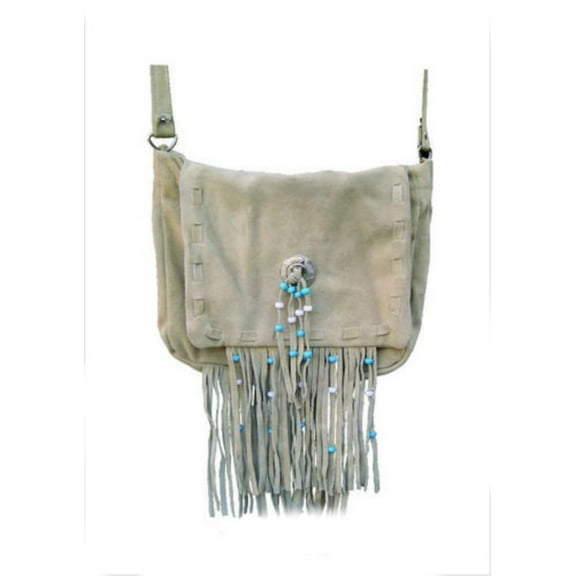 Gray green  Fringed Shoulder Bag Southwestern Styled Fringes Suede Leather Handbag Purse Turquoise Beads