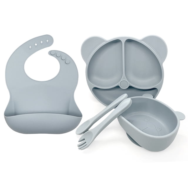 Juego de vajilla con cuenco adicional y plato de silicona para niños Bear, cuenco de silicona especial para bebés, suministros para madres e hijos