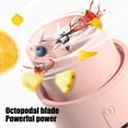thumbnail image 5 of Personal Blender 300ml, 8 Stainless Steel Blades USB Rechargeable Smoothie Maker, 1500mAh Battery for Shakes Juices, BPA-Free Travel Bottle, One-Touch Operation,Pink, 5 of 8