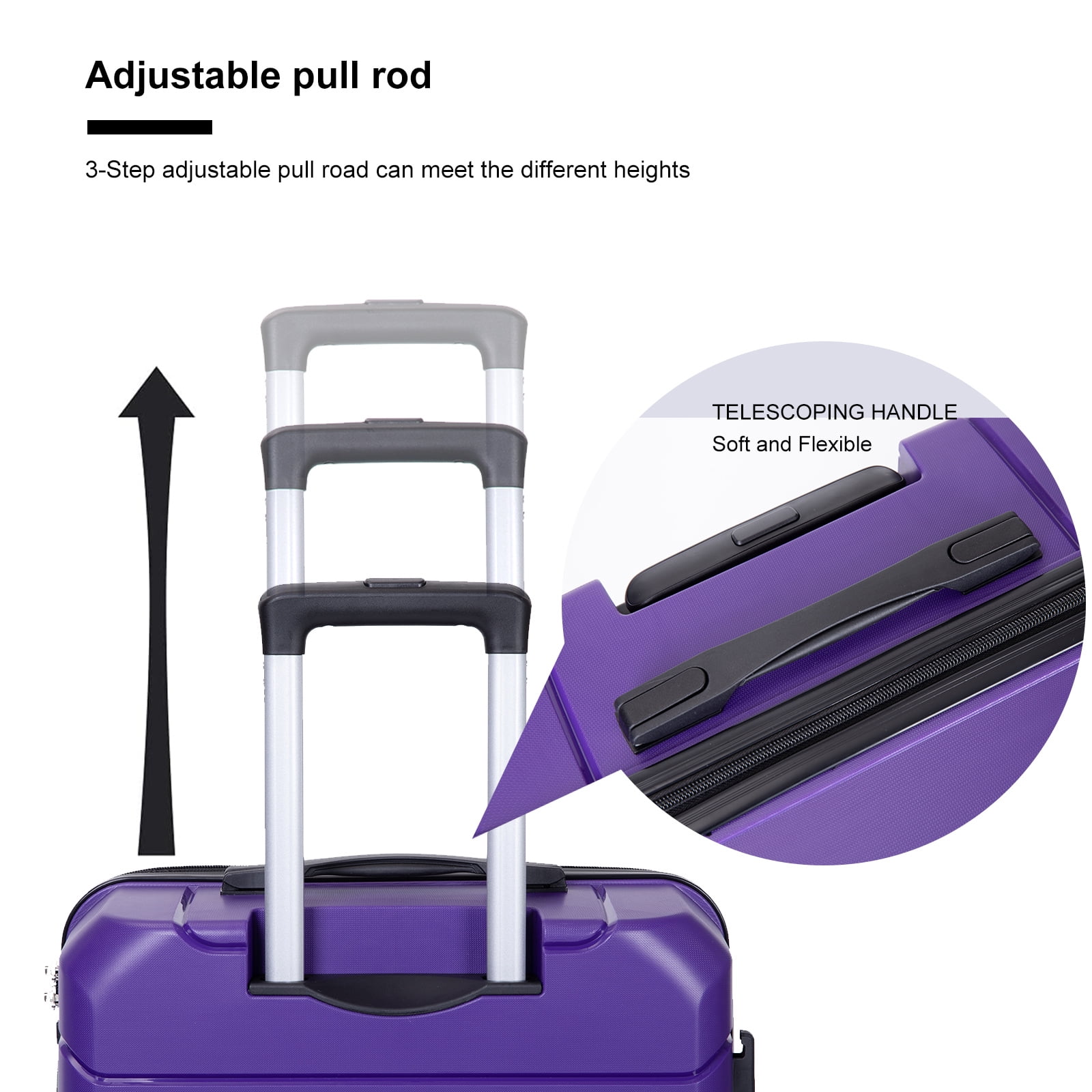 Aukfa Hardshell Suitcase Spinner Wheels PP Luggage Sets with TSA Lock - 3-Piece Set (20/24/28) - Purple