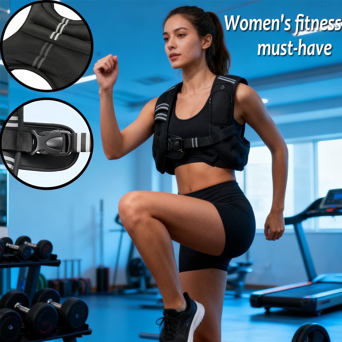 8 Pound Adjustable Straps, Breathable Mesh Polyester Fiber Waistcoat Pattern Black Weighted Vests, 10.6 x 8.3 x 3.3 Inches