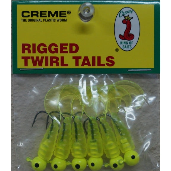 Creme 2" Rigged Twirl Tail Lure, Chartreuse, 1/16 oz., 6 Count