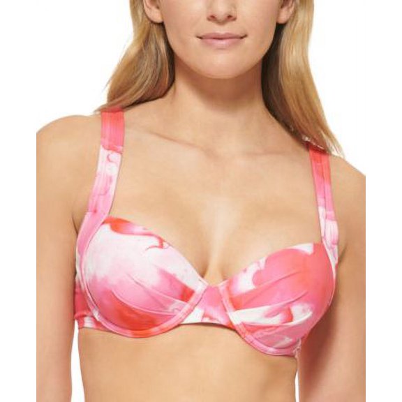 Calvin Klein Women's Printed Pleated Underwire Convertible Bikini Bra Top Women's Swimsuit