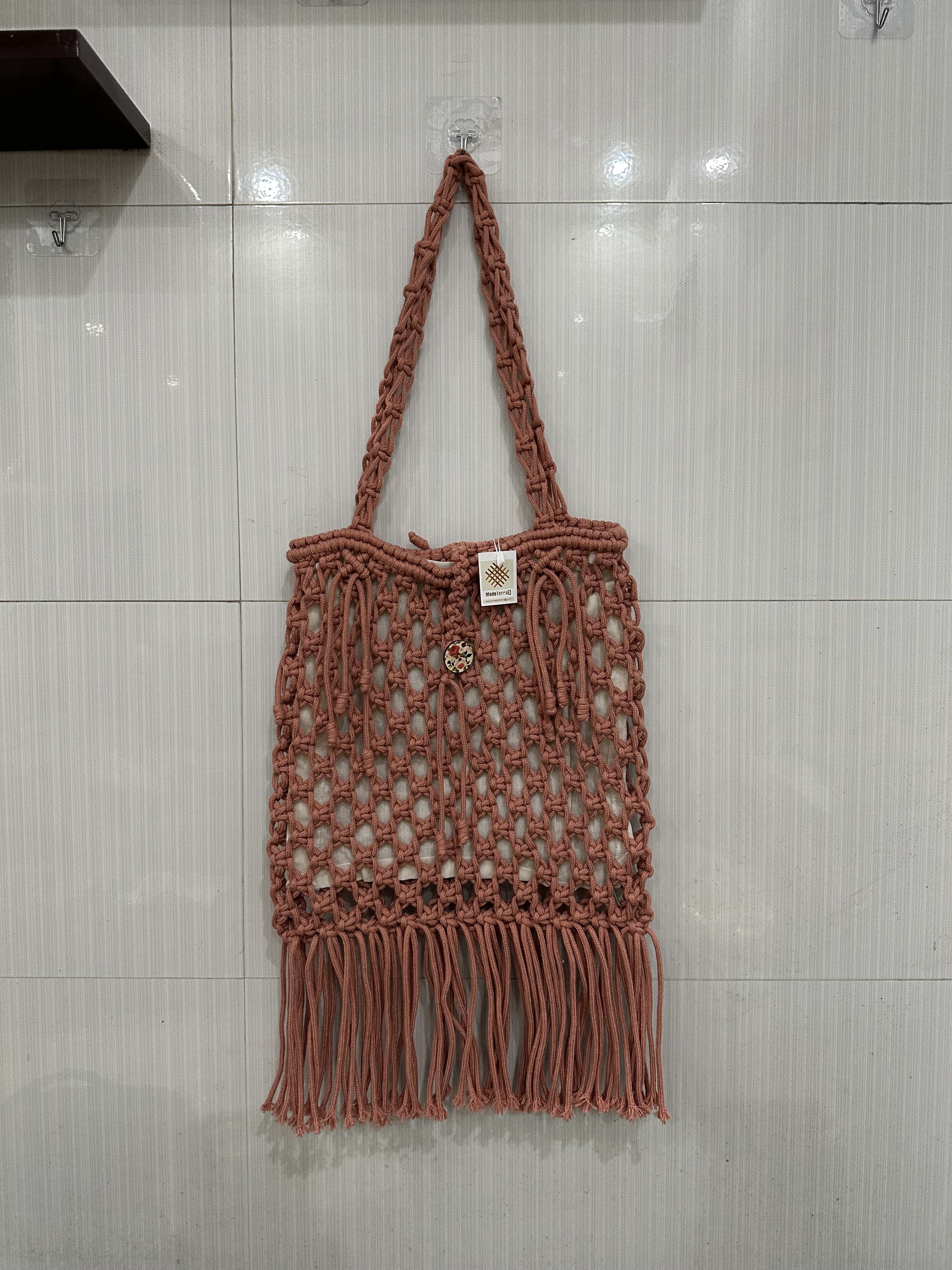 Pink Crochet Tote Bag for Women| Rustic Crochet Handbags Knitted Shoulder Bags