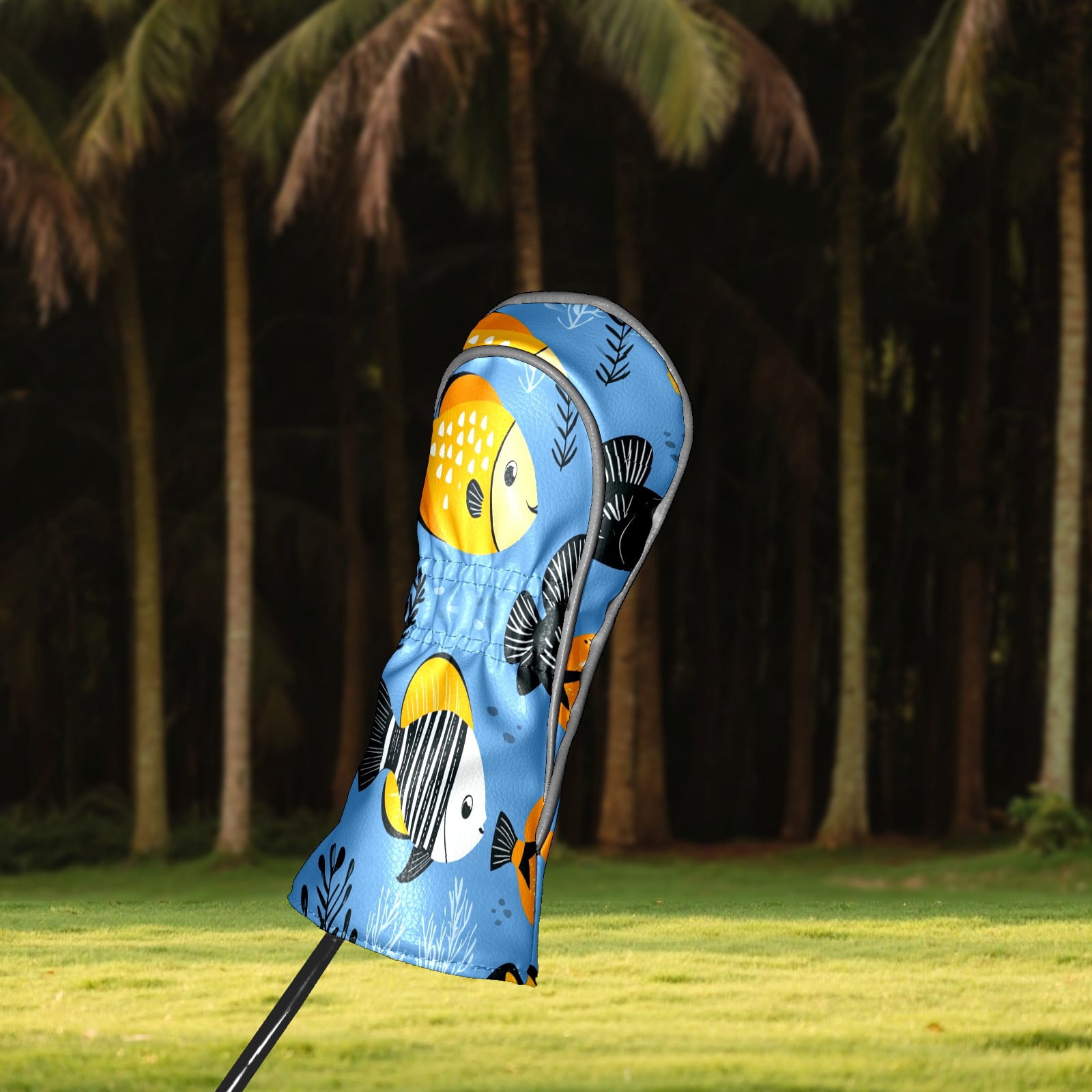 Golf Club Covers PU Leather Waterproof Head Covers for Fairway Woods Hybrids Cartoon Tropical Fish