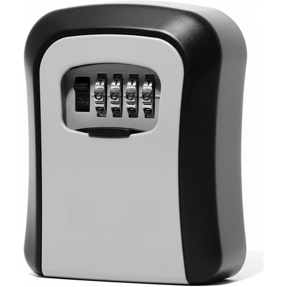 Pekkaxy 4-Digit Combination Key Lock Box, Waterproof Wall Mount Key Safe Box for Home, Office and Outdoor Key Storage, Black/Gray