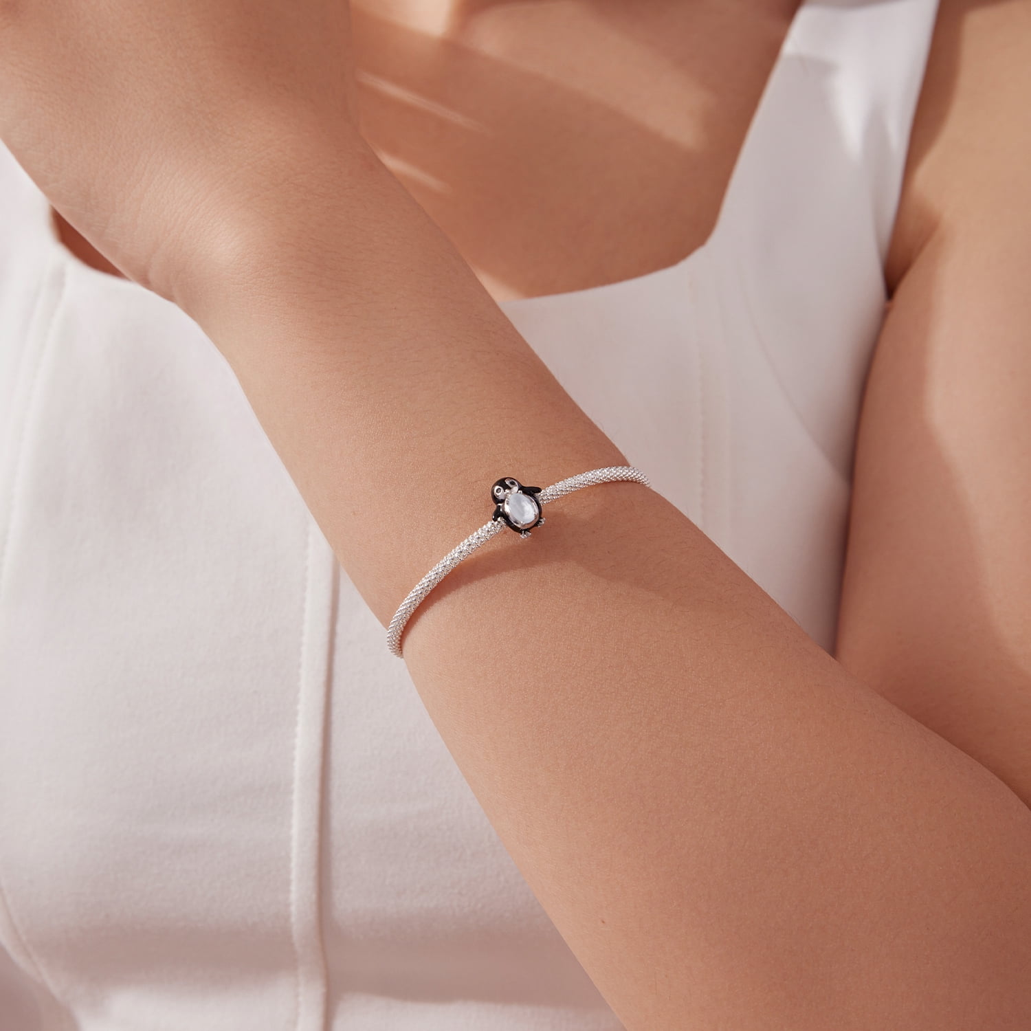 Penguin Beaded Bracelet Charm, 925 Sterling Silver Accessory, Compatible with 3mm-4.5mm Bracelet