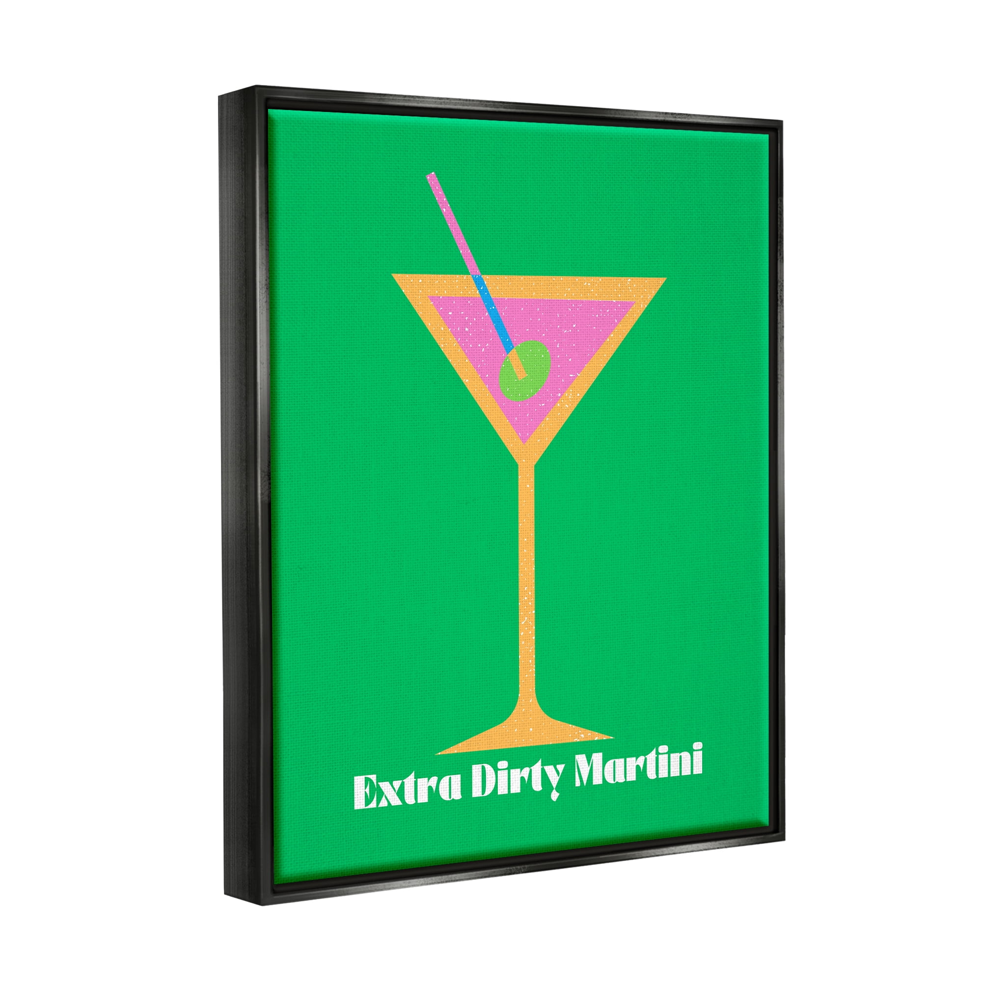 Stupell Industries Extra Dirty Martini on Green Food & Beverage Painting Black Floater Framed Canvas Art Print Wall Art, 17 x 21
