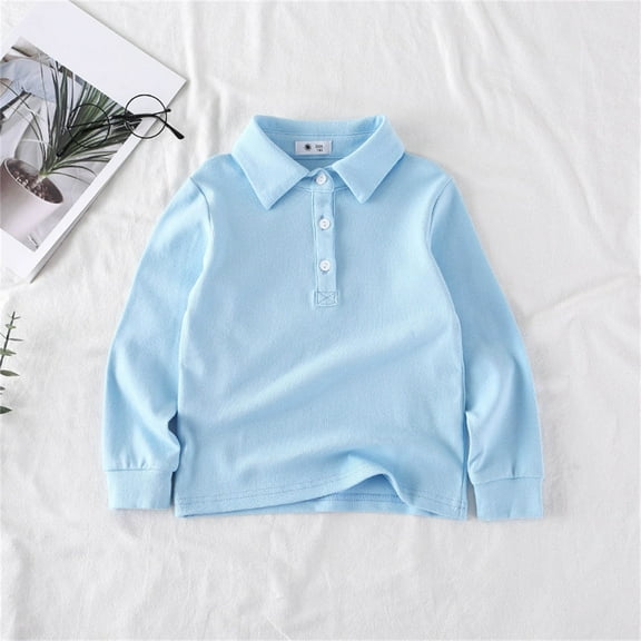 Boy Polo Shirt Long Sleeve Polo Shirts Sky Blue Polo Shirt Casual Blouse Tops Pullover for Toddler Boy