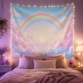 thumbnail image 2 of Centered Pastel Rainbow Above Symmetrical Cloud Layers, Serene Illustration for Sky Lovers, Rainbow Wall Art, Housewarming Gift, Tapestry Wall Hanging for Bedroom and Studio, 2 of 7