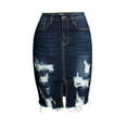 thumbnail image 3 of Dark Royal Blue for Teen Girls Faux Gauze Linen Denim Mini Short Casual Western Ripped with Slit Pencil Distressed Skirts Womens 2025 Clothes Fashion Country Concert 3XL, 3 of 8