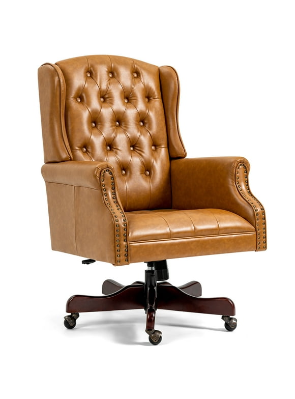 AVAWING Classic Boss Office Chair, High Back Faux Leather Swivel Desk Chair, Adult, Brown