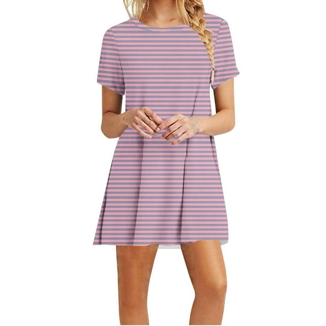 Vestidos de Verano de Mujer Cuello Redondo Manga Corta Impreso, Ligero Y Cómodo Vestidos Casuales para Mujeres