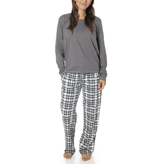 PEANUTS Womens 100% Cotton Family Matching Pajamas Holiday Festive Nightwear Sleepwear 2-Piece Sets for Christmas Gifts (Black Plaid, S)