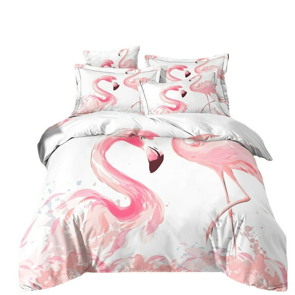 ChliEarime Hecate Tropical Toucan & Flamingo Duvet Cover Twin Size- Palm Leaf Jungle Theme Comforter Set for Teens, Boys & Girls, Botanical Bedding for Adult & Kids Room Decor