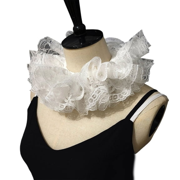 Sinyiin Edwardian Inspired Adjustable Lace Frill Neckpiece White Victorian Style Collar