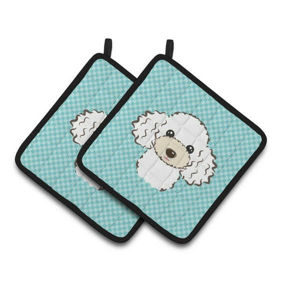 Carolines Treasures BB1195PTHD Checkerboard Blue White Poodle Pair of Pot Holders , 7.5HX7.5W, multicolor