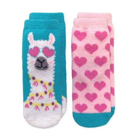 

Jefferies Socks Girl s Cute Llama and Heart Fuzzy Slipper Socks 2 Pack Multi Small
