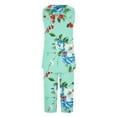 thumbnail image 5 of BiZtdJrK Womens 2 Piece Outfits Casual Sleeveless Tank Tops and Cropped Pants Lounge Set Trendy Print Pleated Crewneck Shirts Capris Sleepwear Suits Ofertas Flash Del Dia Mint Green M, 5 of 7