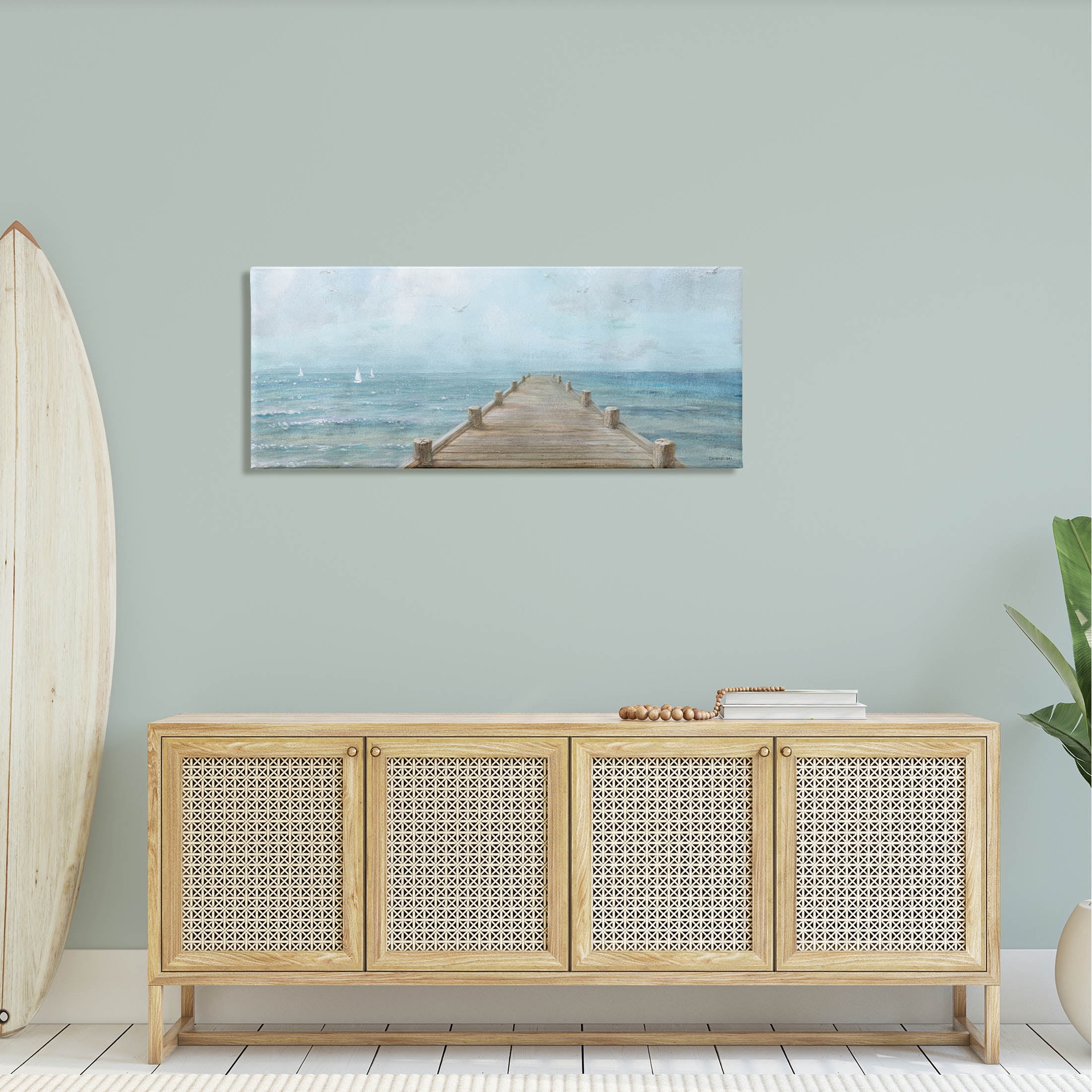 Stupell Industries Waterfront Pier Coastal Ocean View Painting Gallery Wrapped Canvas Print Wall Art, Design by Danhui Nai