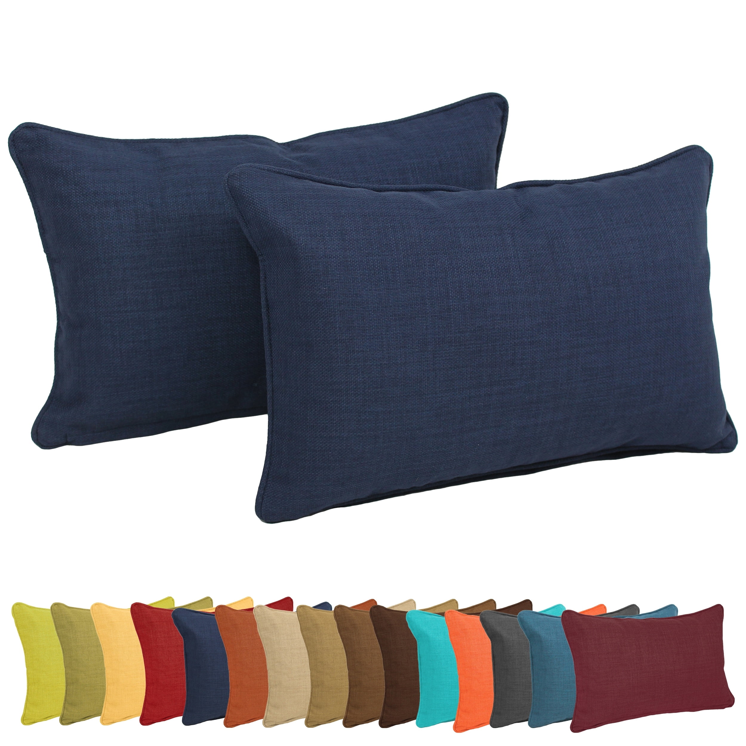Blazing Needles 20-inch by 12-inch Indoor/Outdoor Lumbar Accent Throw Pillow (Set of 2) Sea Blue