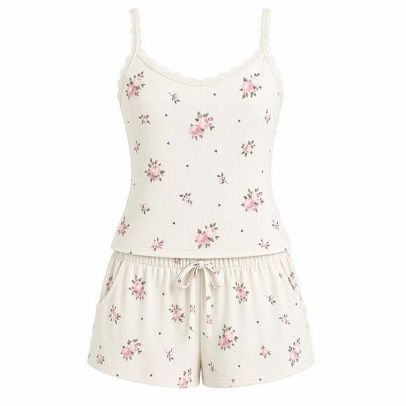 Set Pijama George para Mujer, sin Manga Hueso Talla M 2 piezas