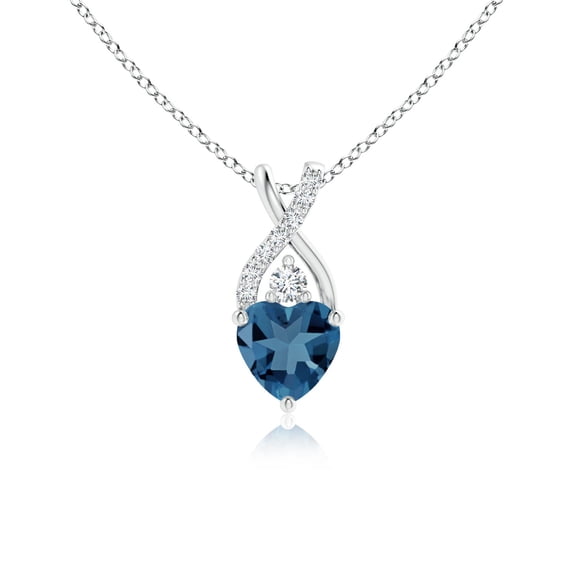 ANGARA Natural Heart London Blue Topaz Pendant with Twisted Diamond Bale in 925 Sterling Silver for Women (Size-5mm) | November Birthstone Jewelry for Women | London Blue Topaz Pendant Necklace
