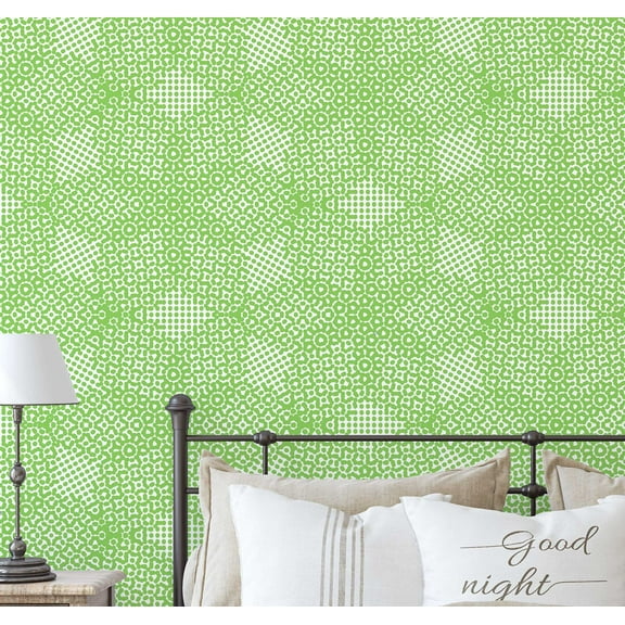 S4Sassy Self-Stick Decorative Boho Wallpaper, Dot Geometric Print Wall Paper, Vinyl Waterproof Contact Paper, Green, 25"X 60" Removable Renter Friendly Walls Covering For Bedroom, Dining Room