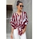 thumbnail image 4 of ABPHQTO Blusa de mujer con cuello en V y manga 3/4 de rayas verticales rojas, 4 of 5