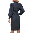 thumbnail image 3 of Sunloudy Vestido de mezclilla para mujer Mangas largas de farol Cuello alto Cierre de botón Bolsillos laterales Vestido con abertura en el dobladillo trasero + Cinturón Sunloudy moda, 3 of 9
