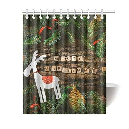Artjia Merry Christmas Bathroom Waterproof Fabric Shower Curtain