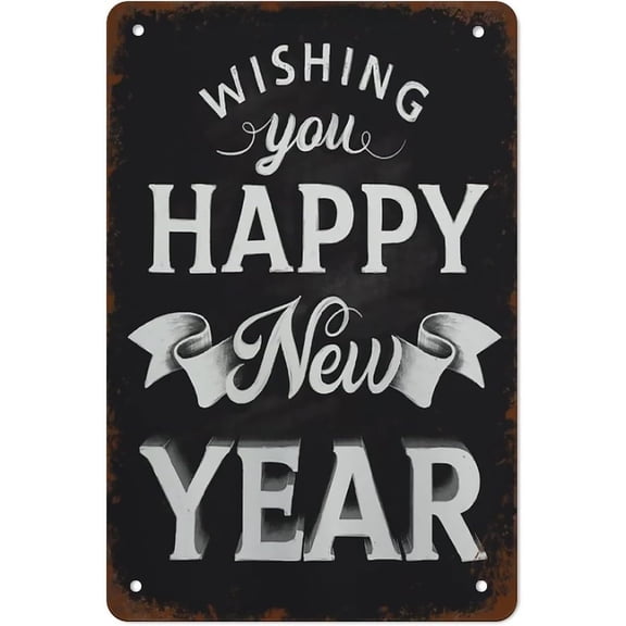 Wishing You Happy New Year Farm Christmas Trees Metal Tin Sign Farmhouse Christmas Decor Vintage Retro Poster For Cafe Bar Home Wall Decor Art Winter Decoration Plaque 8"x12"