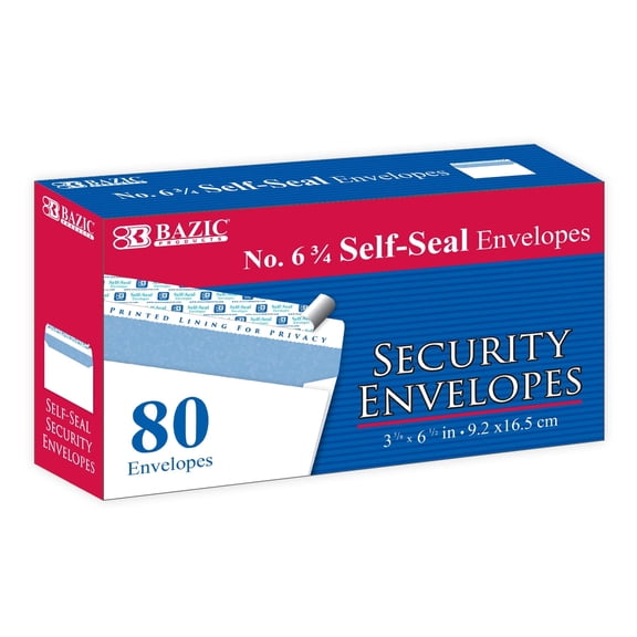 BAZIC Security Self Seal Envelope 3 5/8" x 6 1/2" #6 Tint Mailing Envelopes, 80-Count