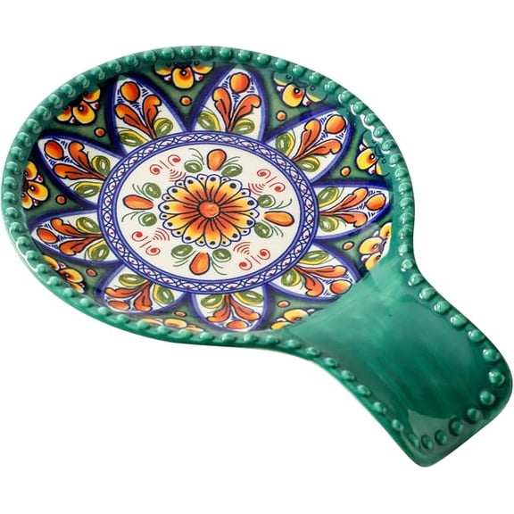 Tikooere 7.7 Inch Ceramic Stove Top Spoon Rest, Green Farmhouse Utensil Holder for Spoons, Ladles, Tongs & Spatula, Kitchen Counter Decor